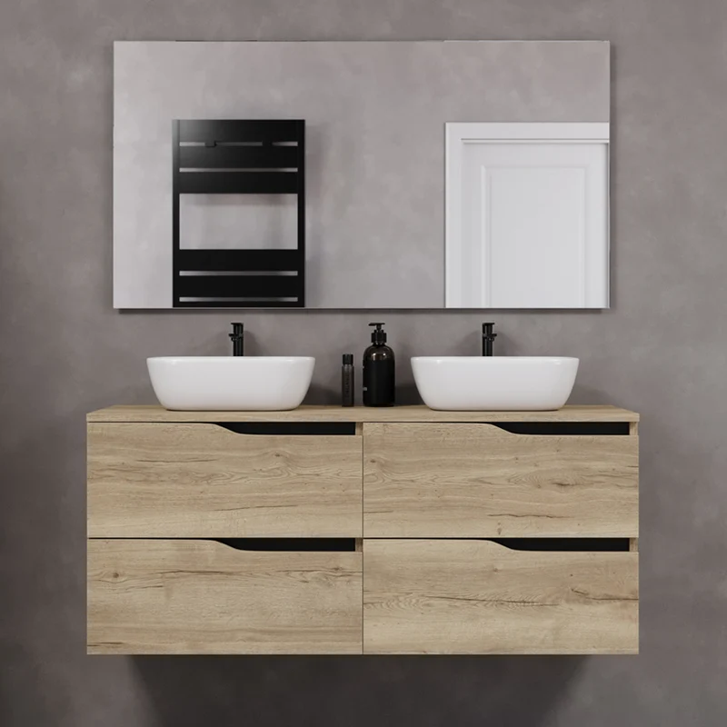 Meuble de salle de bain 120cm avec plateau et 2 vasques à poser Zeus - 4 tiroirs - LUNA