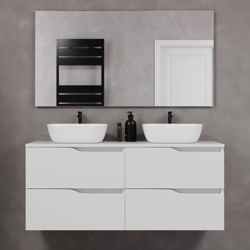 Meuble de salle de bain 120cm avec plateau et 2 vasques à poser Zeus - 4 tiroirs - LUNA