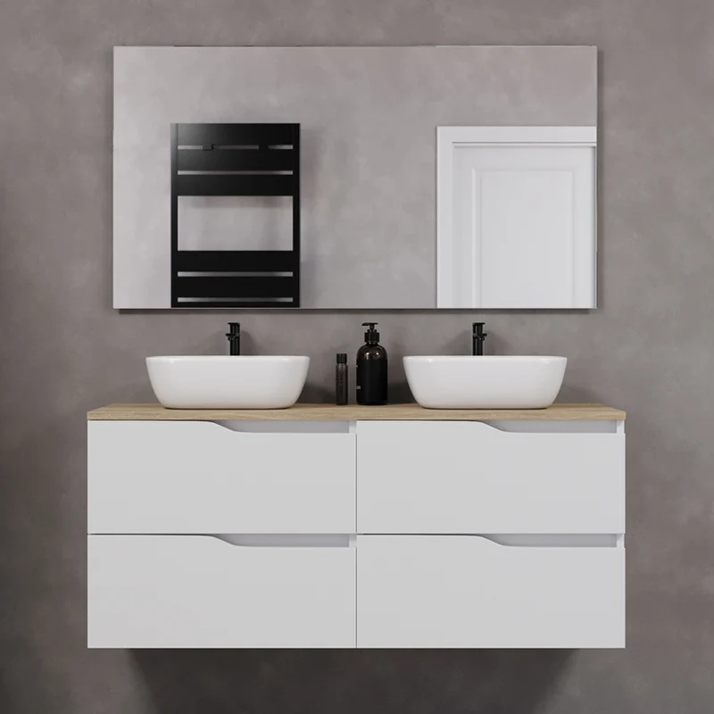 Meuble de salle de bain 120cm avec plateau et 2 vasques à poser Zeus - 4 tiroirs - LUNA