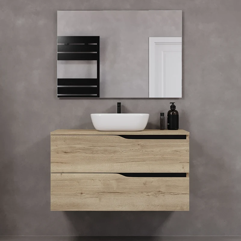 Meuble de salle de bain 100cm avec plateau et vasque à poser zeus - 2 tiroirs - LUNA