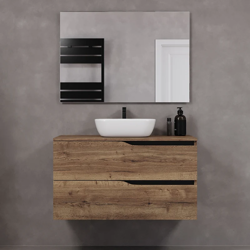 Meuble de salle de bain 100cm avec plateau et vasque à poser zeus - 2 tiroirs - LUNA
