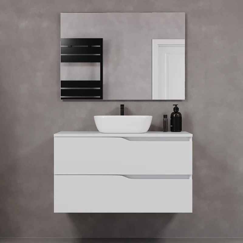 Meuble de salle de bain 100cm avec plateau et vasque à poser zeus - 2 tiroirs - LUNA