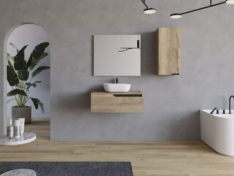 Meuble de salle de bain 80cm avec vasque à poser arrondie - 1 tiroir - CADIX