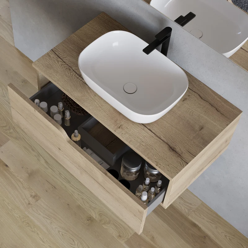 Meuble de salle de bain 80cm avec vasque à poser arrondie - 1 tiroir - CADIX