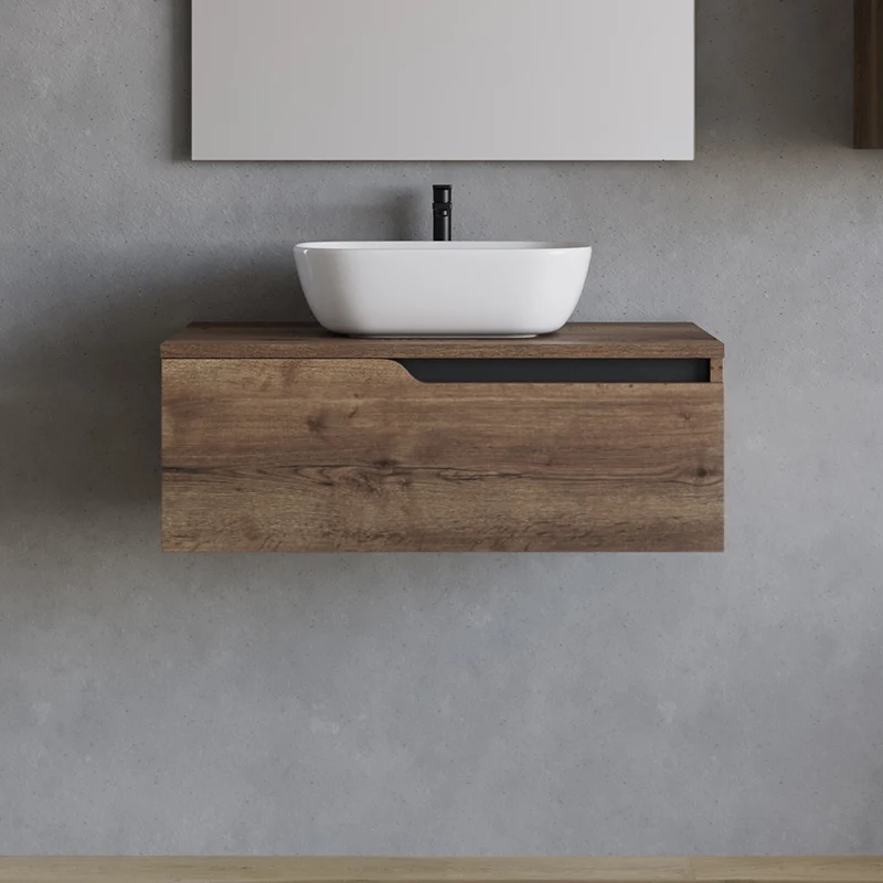 Meuble de salle de bain 80cm avec vasque à poser arrondie - 1 tiroir - CADIX