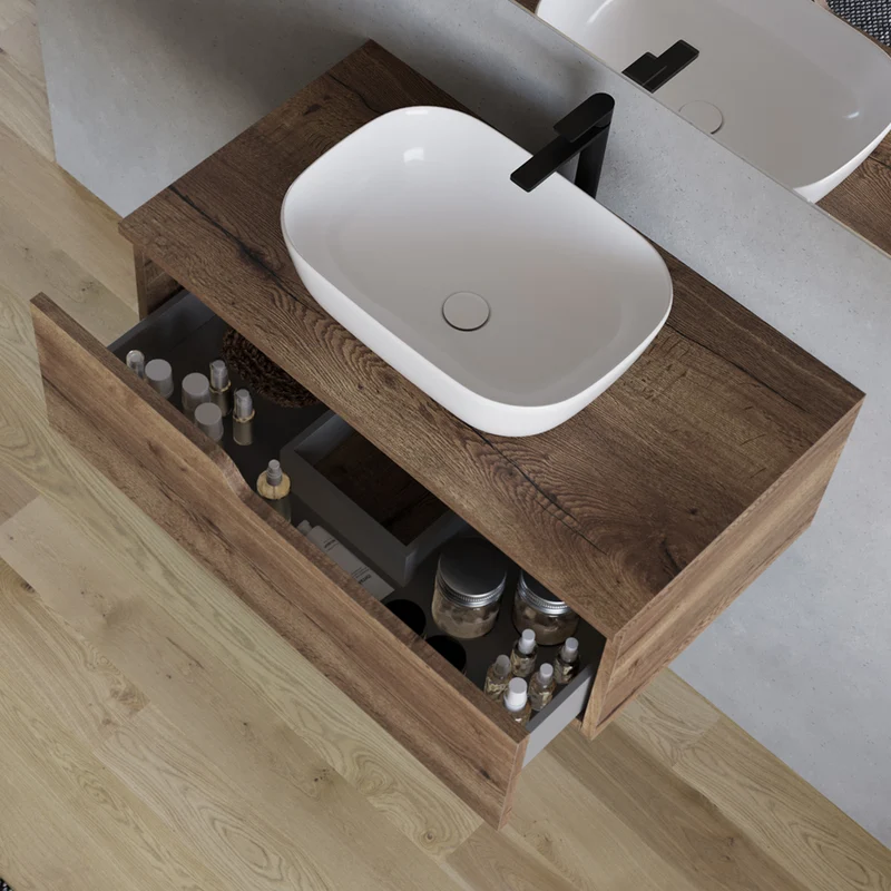 Meuble de salle de bain 80cm avec vasque à poser arrondie - 1 tiroir - CADIX