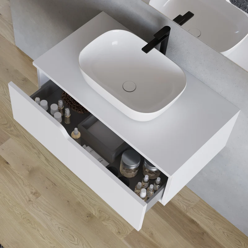 Meuble de salle de bain 80cm avec vasque à poser arrondie - 1 tiroir - CADIX