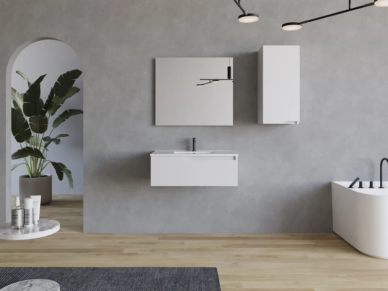 Meuble de salle de bain 80cm avec plan simple vasque - sans miroir - 1 tiroir - CADIX