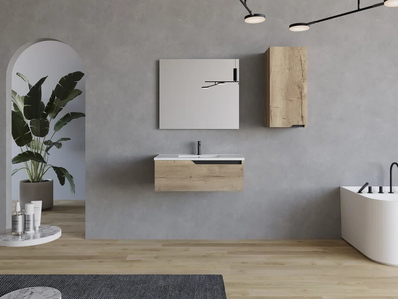 Meuble de salle de bain 80cm avec plan simple vasque - sans miroir - 1 tiroir - CADIX