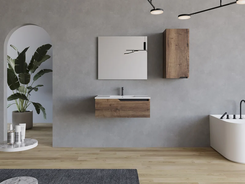 Meuble de salle de bain 80cm avec plan simple vasque - sans miroir - 1 tiroir - CADIX
