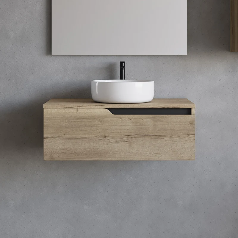 Meuble de salle de bain 80cm avec vasque à poser ronde - 1 tiroir - CADIX