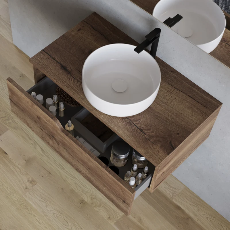 Meuble de salle de bain 80cm avec vasque à poser ronde - 1 tiroir - CADIX