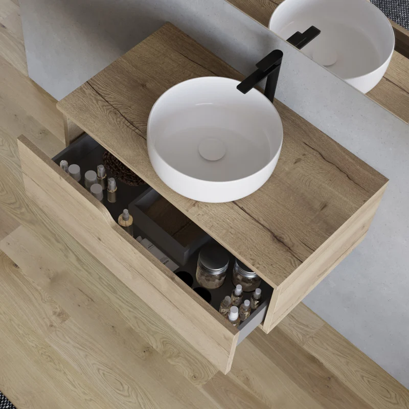 Meuble de salle de bain 80cm avec vasque à poser ronde - 1 tiroir - CADIX