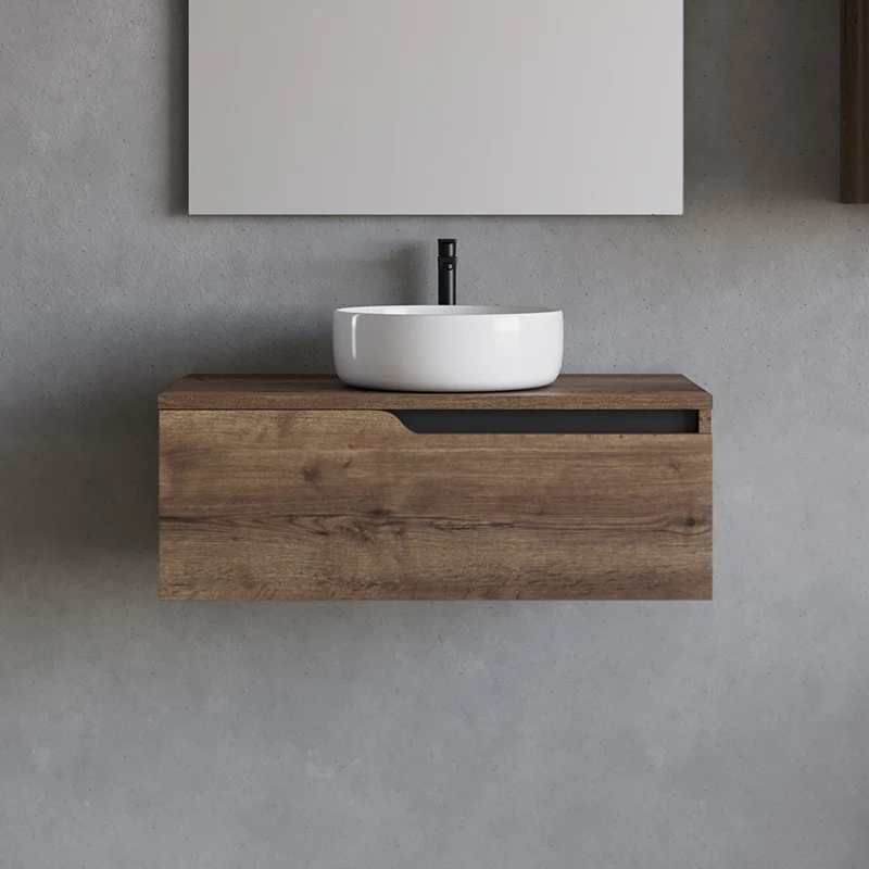 Meuble de salle de bain 80cm avec vasque à poser ronde - 1 tiroir - CADIX