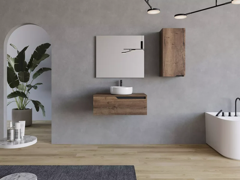Meuble de salle de bain 80cm avec vasque à poser ronde - sans miroir - 1 tiroir - CADIX
