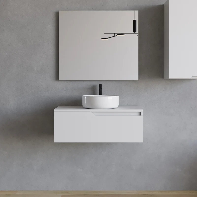 Meuble de salle de bain 80cm avec vasque à poser ronde - 1 tiroir - CADIX