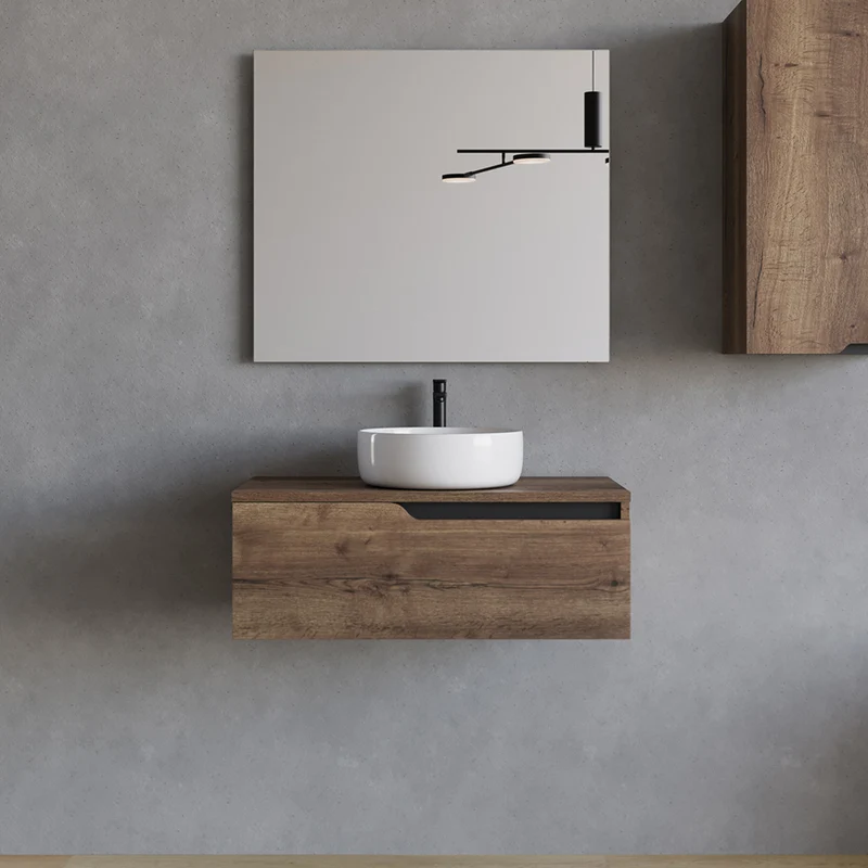 Meuble de salle de bain 80cm avec vasque à poser ronde - 1 tiroir - CADIX