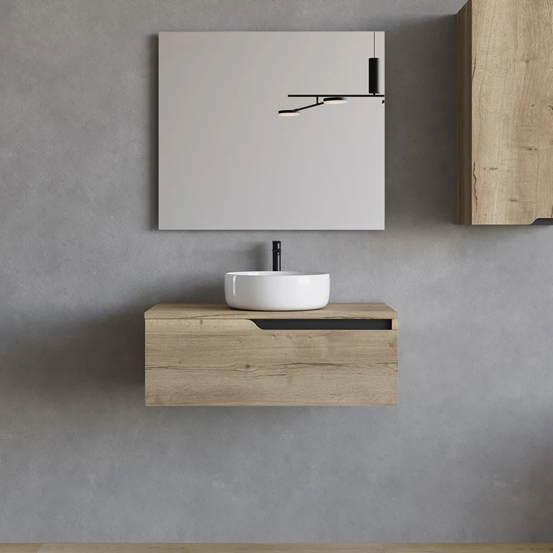 Meuble de salle de bain 80cm avec vasque à poser ronde - 1 tiroir - CADIX