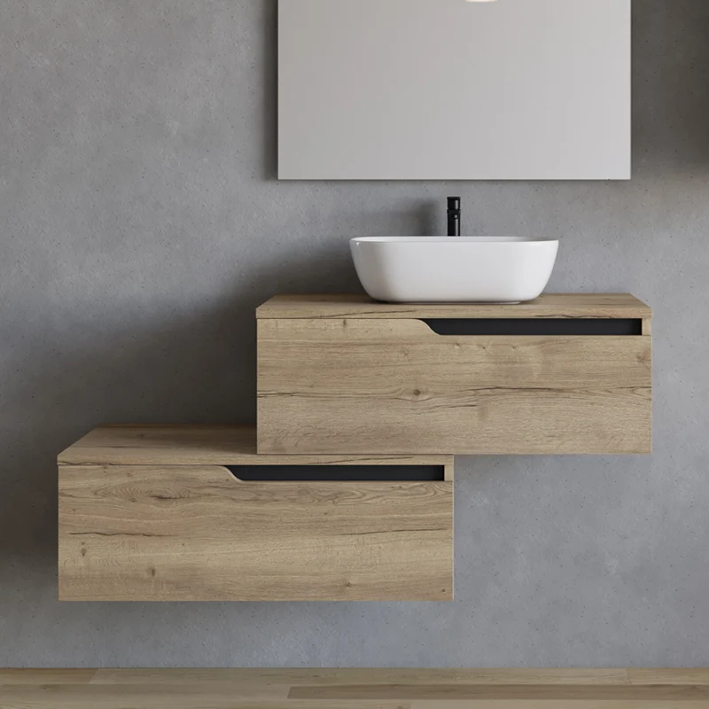 Meuble de salle de bain 120cm avec vasque à poser arrondie - 2 tiroirs - CADIX