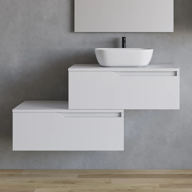Meuble de salle de bain 120cm avec vasque à poser arrondie - 2 tiroirs - CADIX