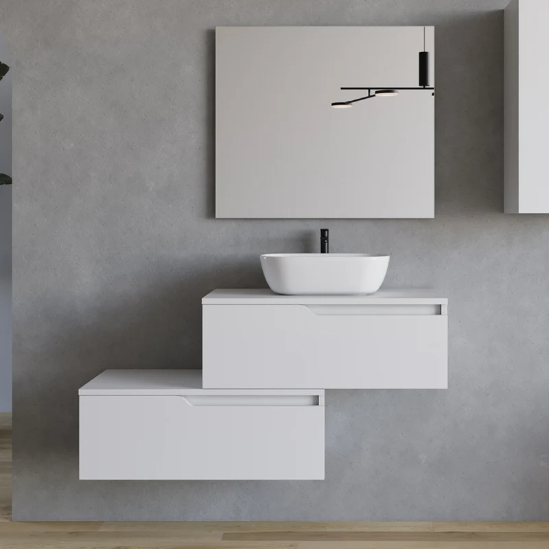 Meuble de salle de bain 120cm avec vasque à poser arrondie - 2 tiroirs - CADIX