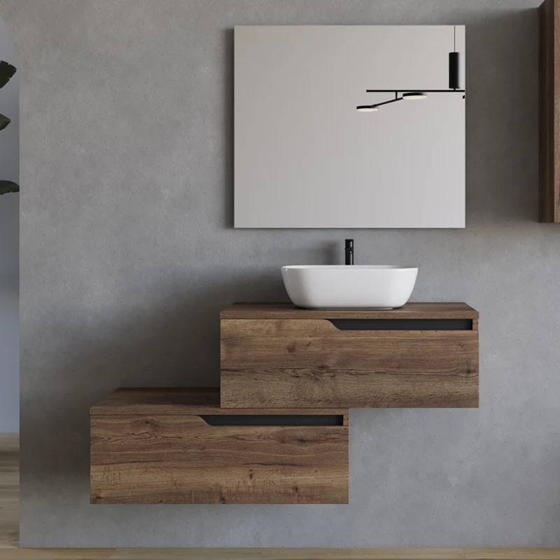 Meuble de salle de bain 120cm avec vasque à poser arrondie - 2 tiroirs - CADIX
