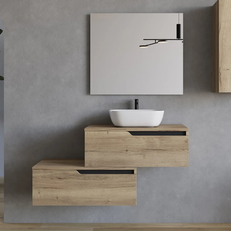 Meuble de salle de bain 120cm avec vasque à poser arrondie - 2 tiroirs - CADIX
