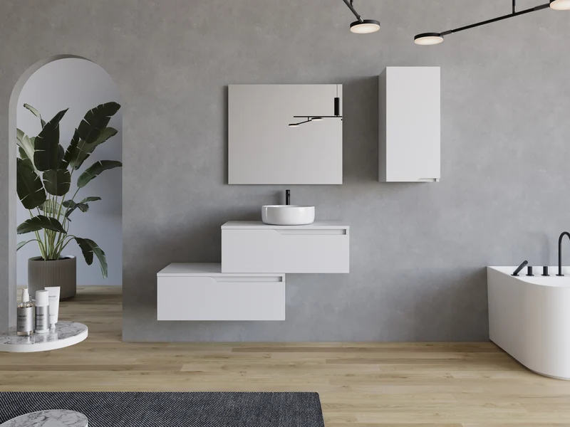 Meuble de salle de bain 120cm avec vasque à poser arrondie - 2 tiroirs - CADIX