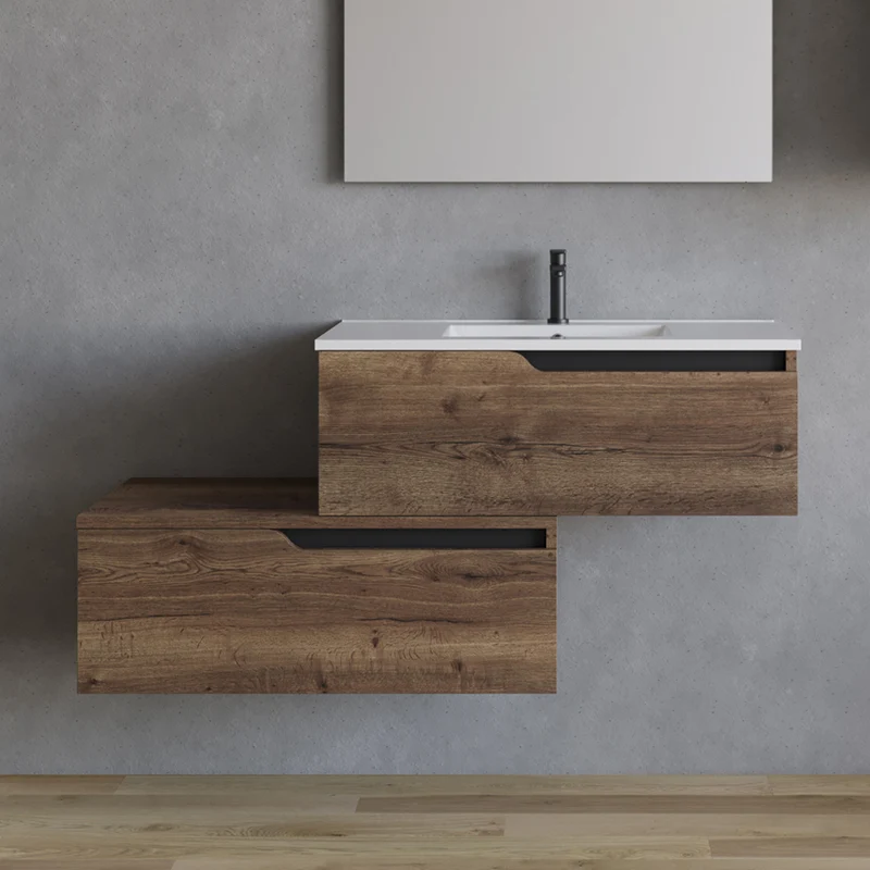 Meuble de salle de bain 120cm avec plan simple vasque - 2 tiroirs - CADIX