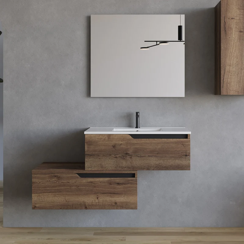 Meuble de salle de bain 120cm avec plan simple vasque - 2 tiroirs - CADIX