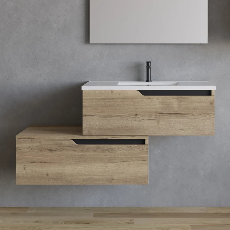 Meuble de salle de bain 120cm avec plan simple vasque - sans miroir - 2 tiroirs - CADIX