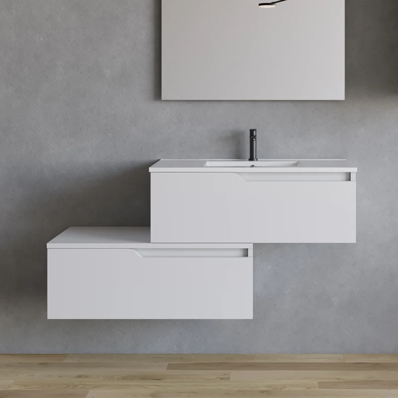 Meuble de salle de bain 120cm avec plan simple vasque - 2 tiroirs - CADIX