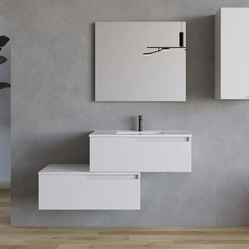 Meuble de salle de bain 120cm avec plan simple vasque - 2 tiroirs - CADIX