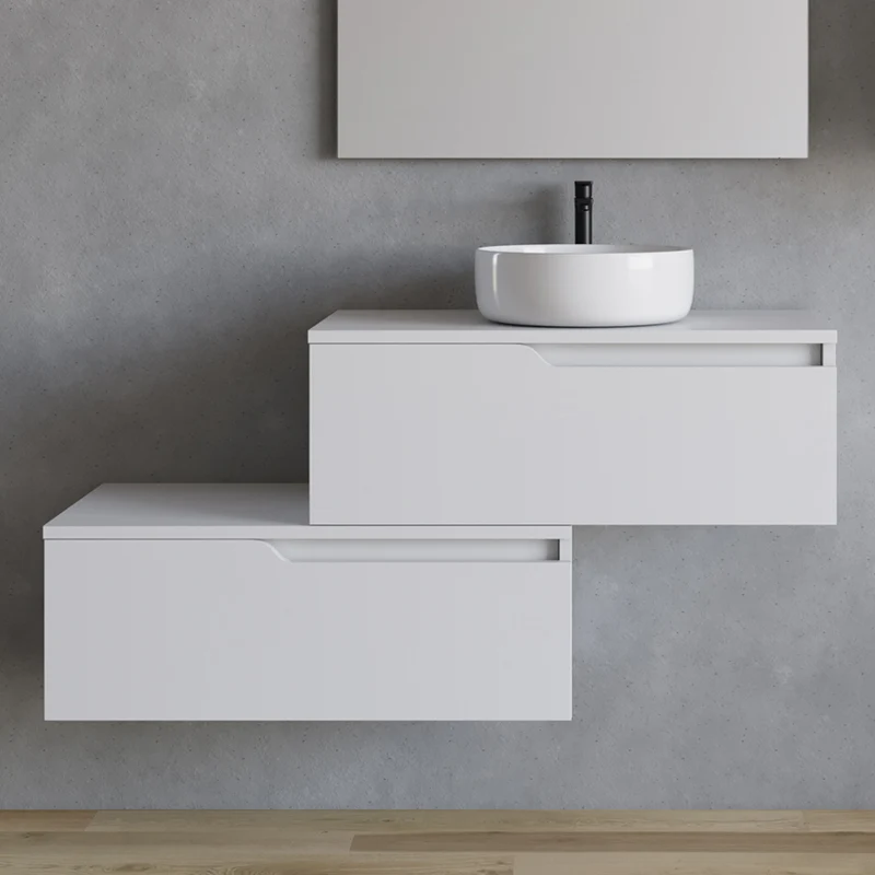 Meuble de salle de bain 120cm avec vasque à poser ronde - 2 tiroirs - CADIX