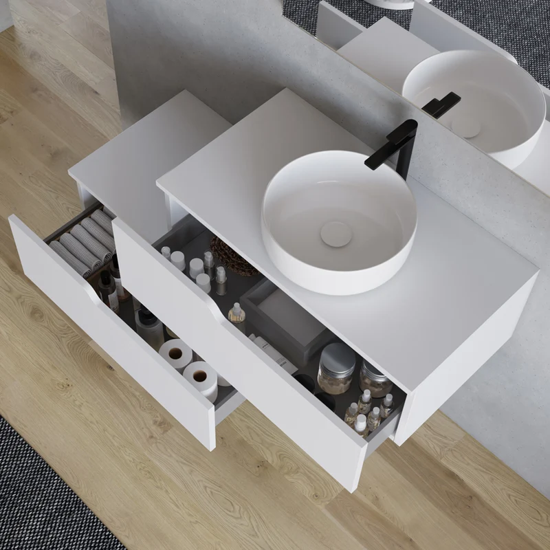 Meuble de salle de bain 120cm avec vasque à poser ronde - 2 tiroirs - CADIX