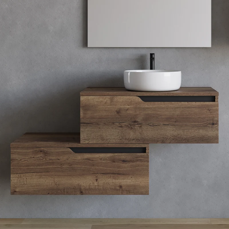 Meuble de salle de bain 120cm avec vasque à poser ronde - 2 tiroirs - CADIX