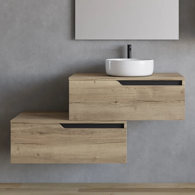 Meuble de salle de bain 120cm avec vasque à poser ronde - 2 tiroirs - CADIX