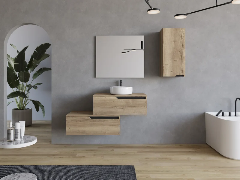Meuble de salle de bain 120cm avec vasque à poser ronde - 2 tiroirs - CADIX