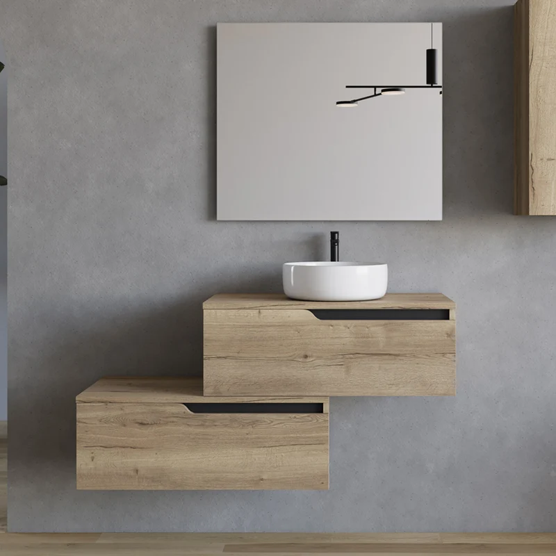 Meuble de salle de bain 120cm avec vasque à poser ronde - 2 tiroirs - CADIX