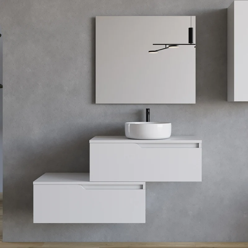 Meuble de salle de bain 120cm avec vasque à poser ronde - 2 tiroirs - CADIX