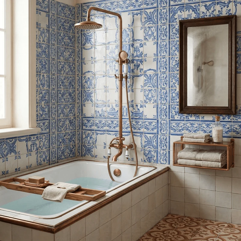 Columna de ducha para bañera retro FLORINA dorado envejecido