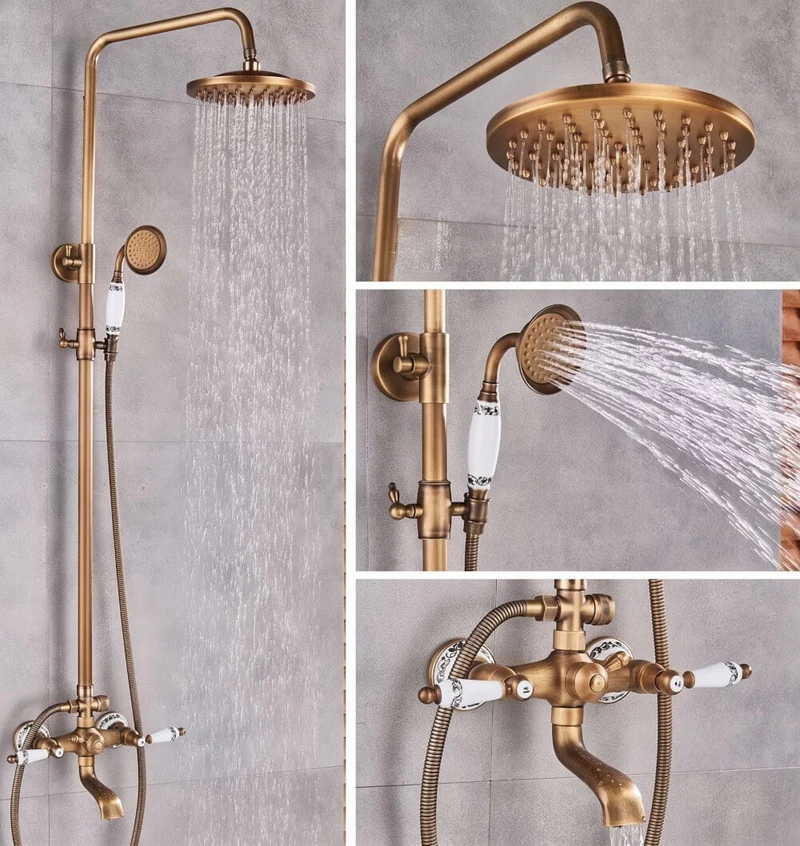 Columna de ducha para bañera retro FLORINA dorado envejecido