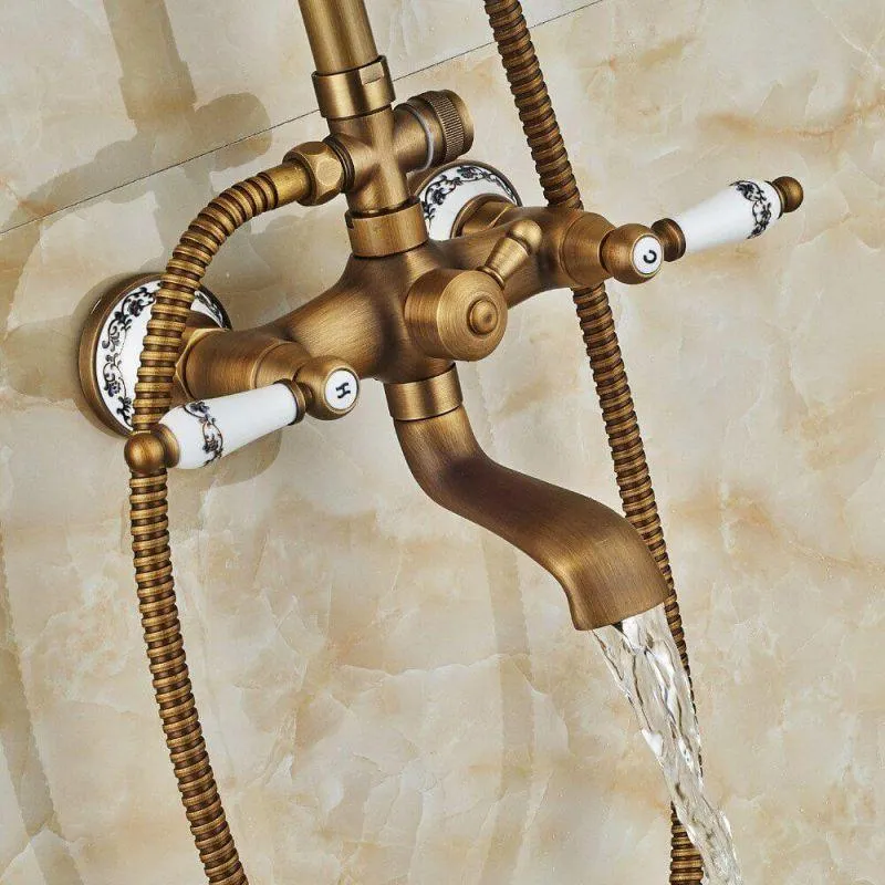 Columna de ducha para bañera retro FLORINA dorado envejecido