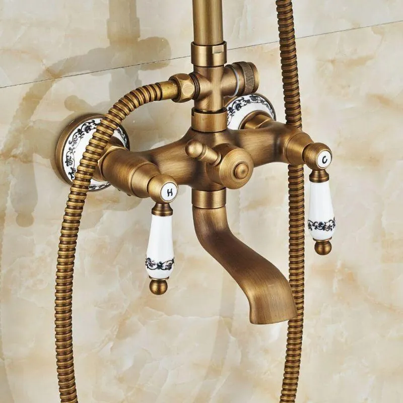 Columna de ducha para bañera retro FLORINA dorado envejecido