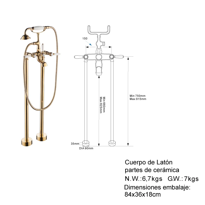 Grifo sobre suelo PADDINGTON dorado