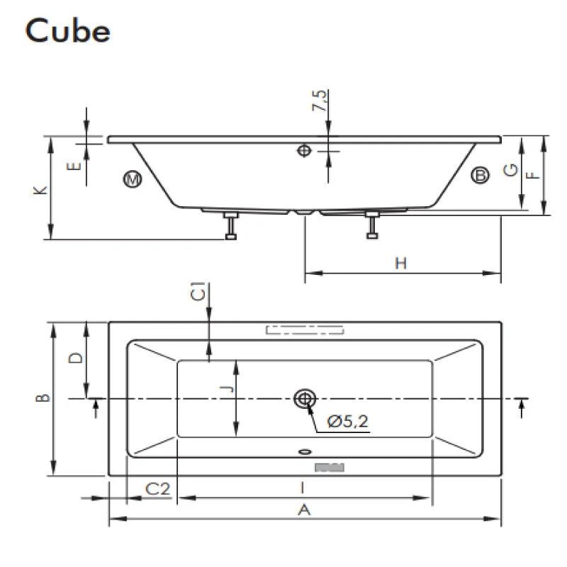 Bañera rectangular CUBE SANYCCES blanca