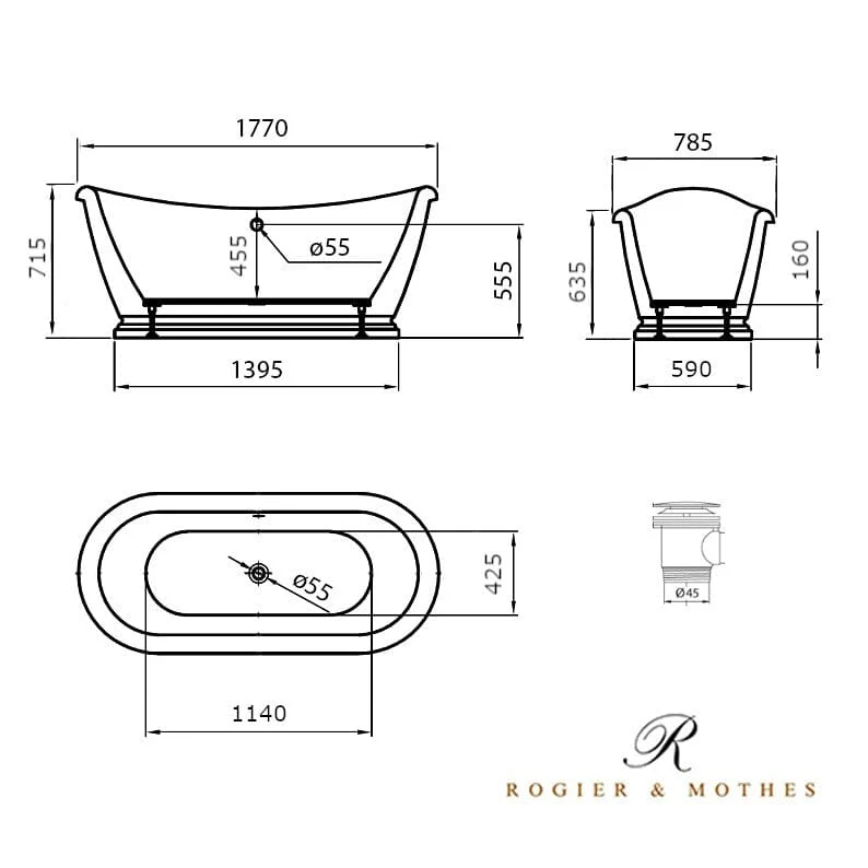 Bañera retro PITTSBURGH con desagüe y sifón incluido