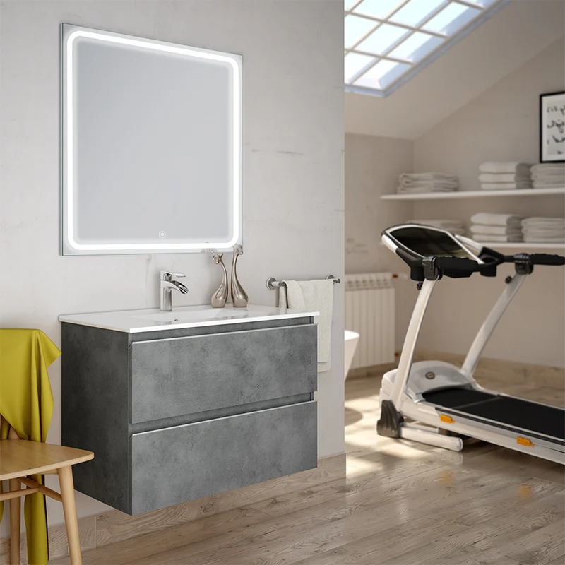 Meuble de salle de bain 80cm simple vasque - 2 tiroirs - BALEA et miroir Led VELDI