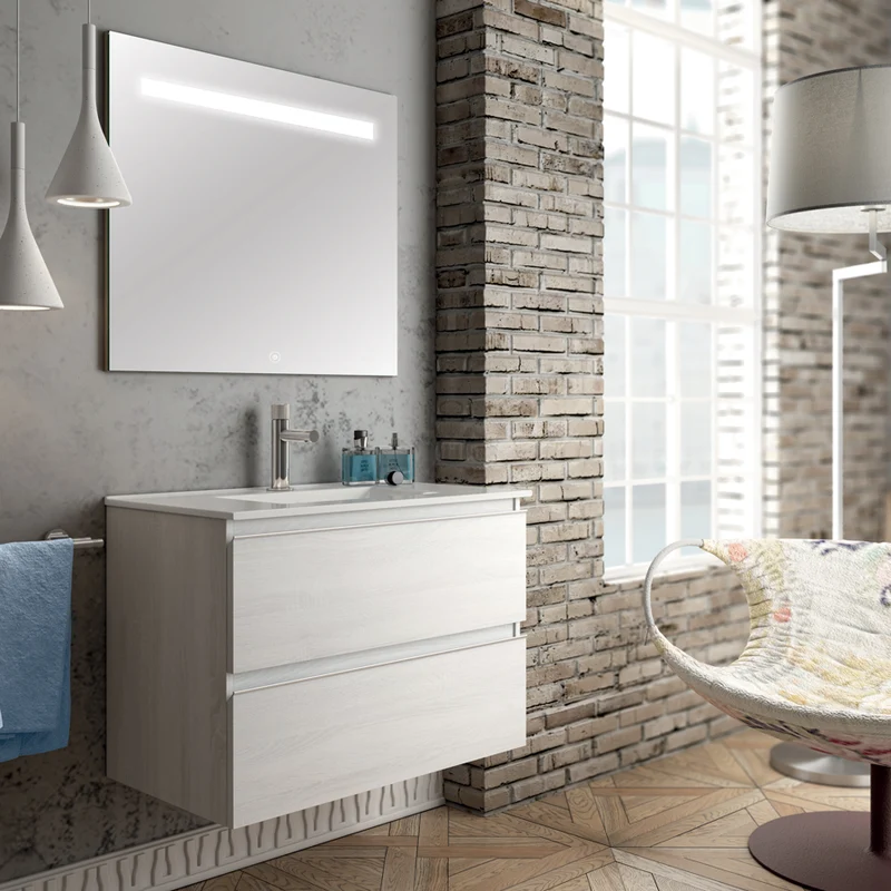 Meuble de salle de bain 60cm simple vasque - 2 tiroirs - BALEA et miroir Led STAM