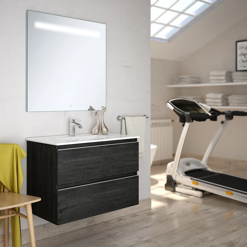 Meuble de salle de bain 70cm simple vasque - 2 tiroirs - BALEA et miroir Led STAM
